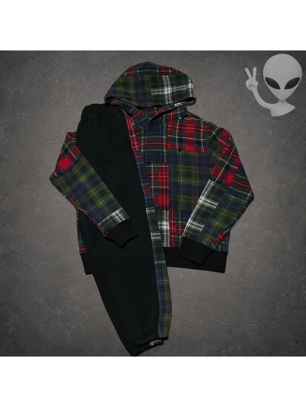 Polo Ralph Lauren Patchwork Tartan Plaid Hoodie Pants Set Womens Small